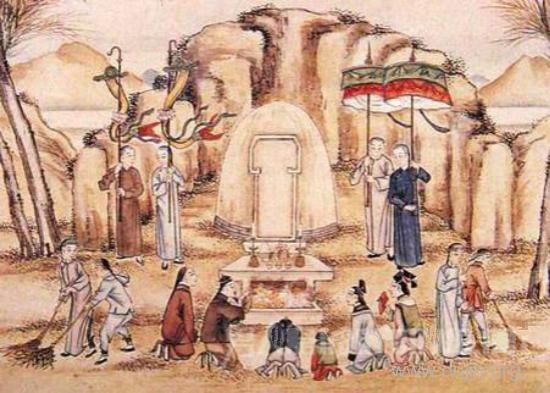 祭祖扫墓是清明节俗的中心。 祭祖扫墓是清明节俗的中心。